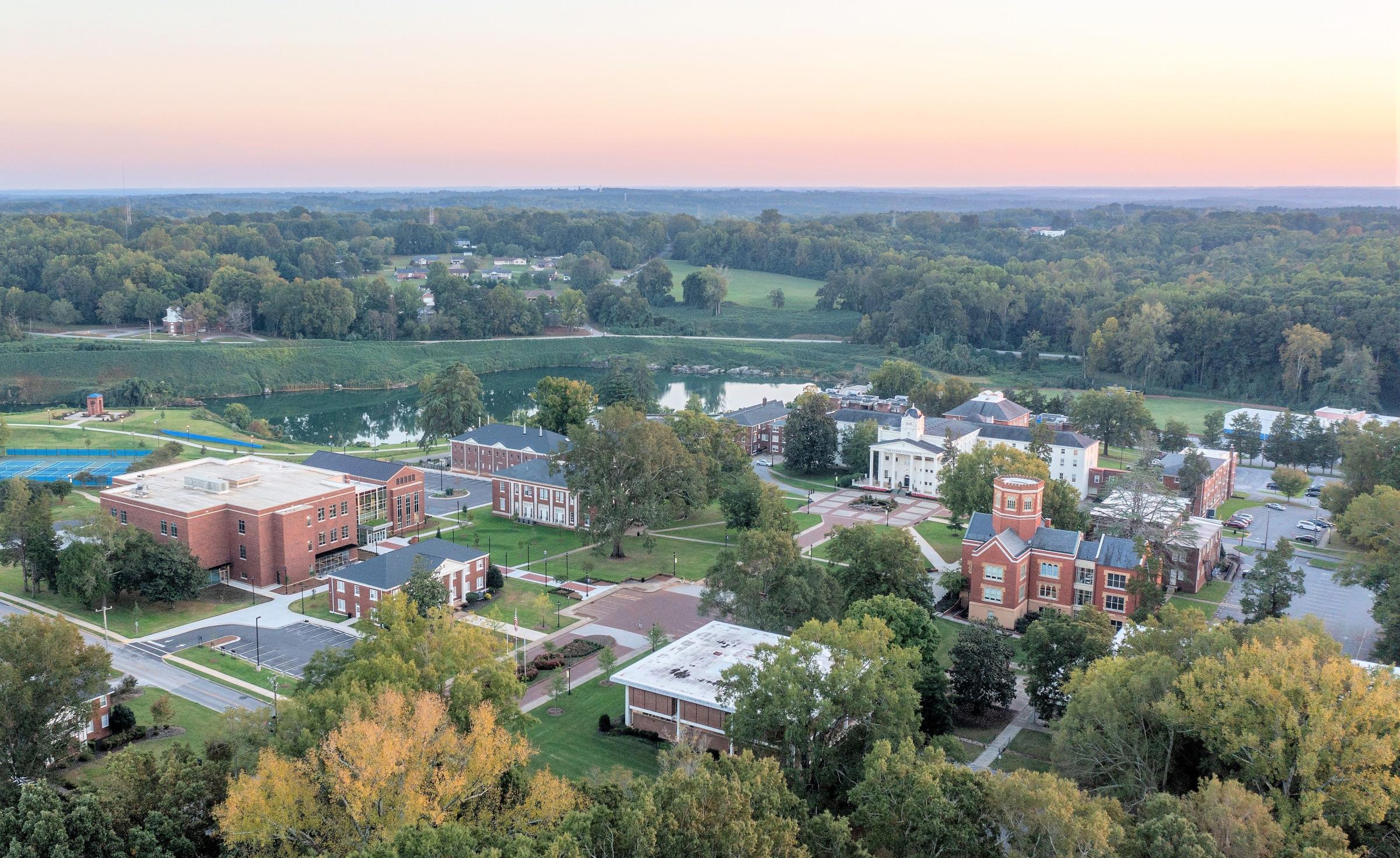 An aerial view of a portion of the Limestone University residential campus in Gaffney, South Carolina